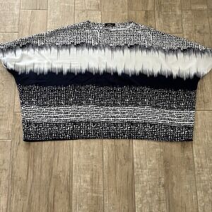 Yushi Womens Black White Abstract Geometric Print Boxy Dolman Sleeve Blouse‎ Top